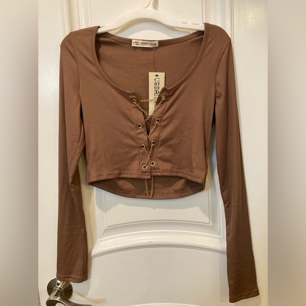 Sexy long sleeve top with chain cross.